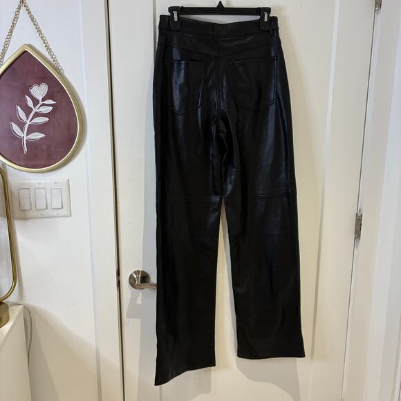Mango Black Faux Leather Flared Trousers Sz 4 - Picture 7 of 15